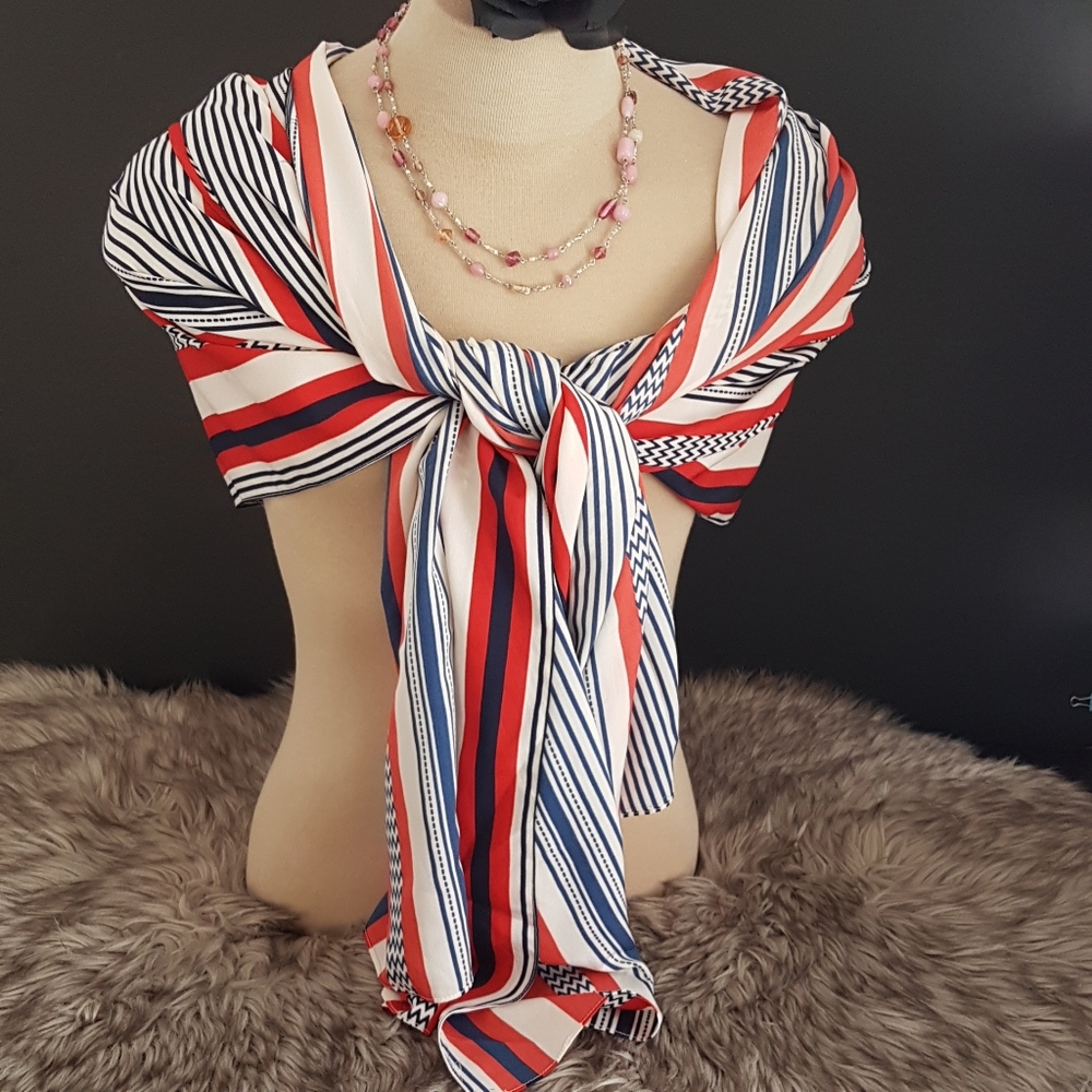 Vero Moda Red White Blue Striped Hakima Long Scarf 78 x 40 inch Polyester India - Picture 2 of 6